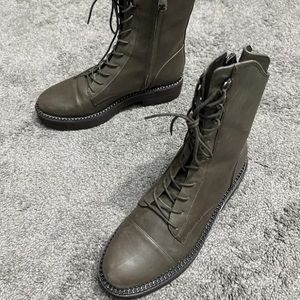 Sam Edelman Lenley Alpine Green Chunky Heel Combat Lace Up Mid-Calf Boots